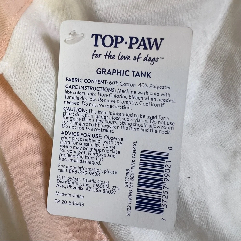 Top Paw Size X-Large Graphic Tank “Living My Best Life” White/Peach/Blac…
